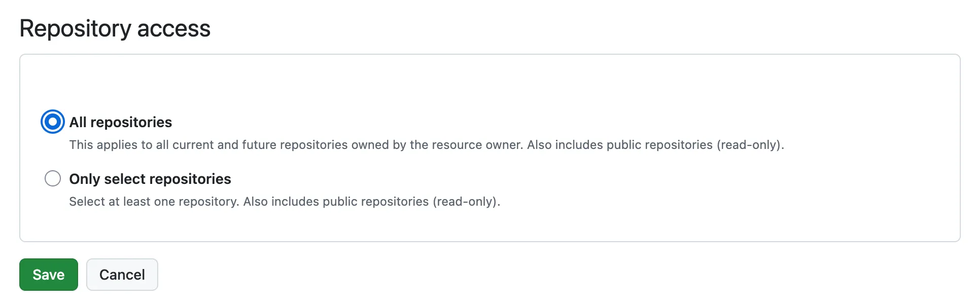 GitHub Apps repository access settings