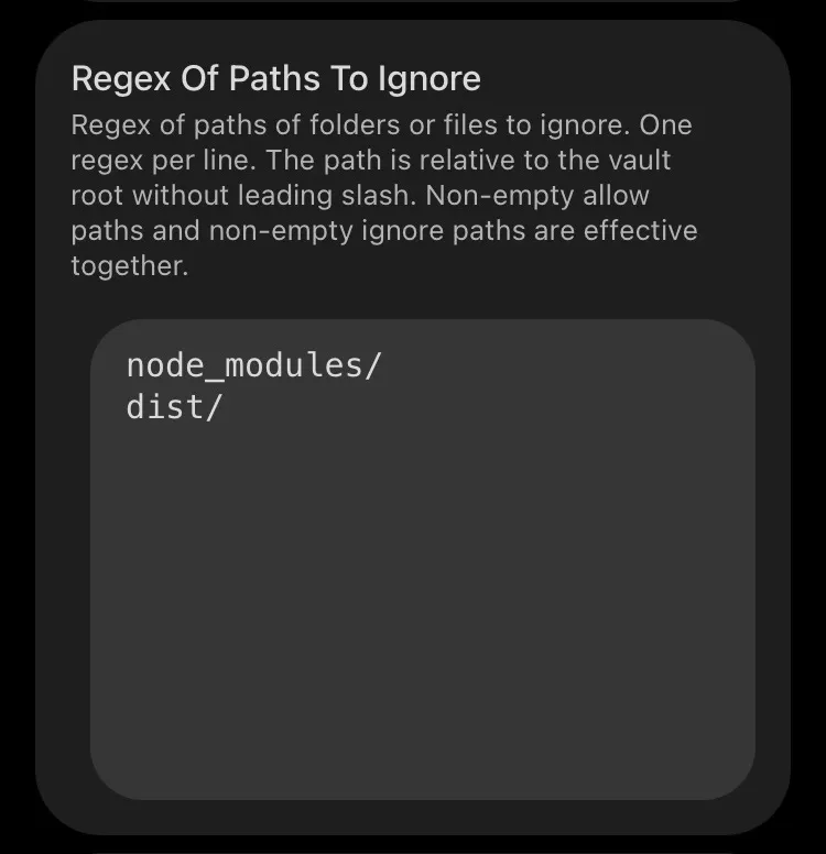 Remotely Save "Regex Of Paths To Ignore" settings