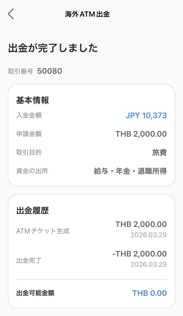 Cashmallow withdrawal details for Thailand ATM cash withdrawal