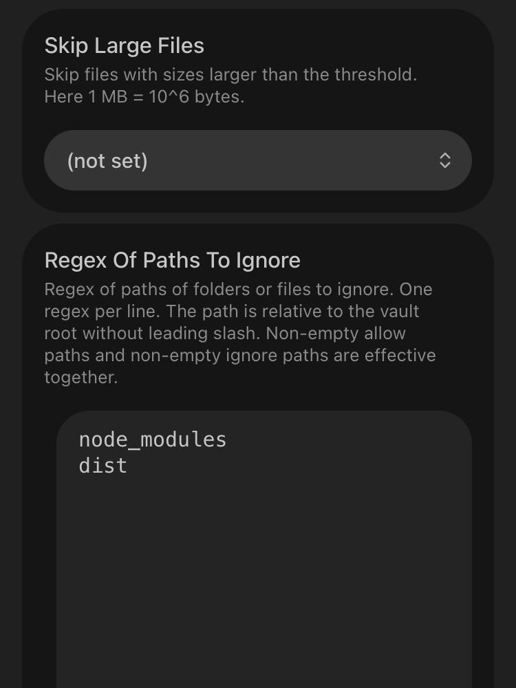 Skip large files configuration
